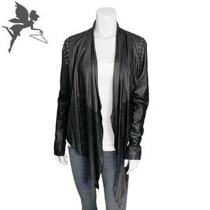 VILA Goat Leather Studded Waterfall Biker Jacket